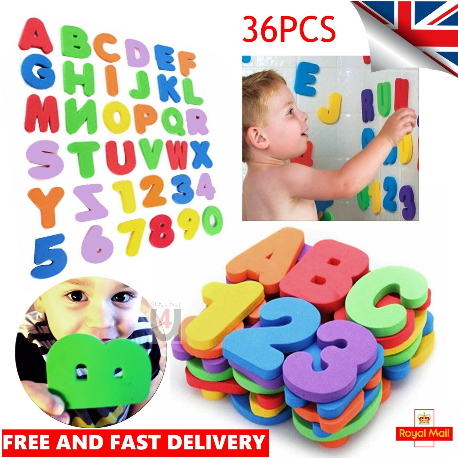 36 PCS FOAM BATH NUMBERS AND LETTERS CHILD 123 ABC KIDS BATH TOY WATER ...