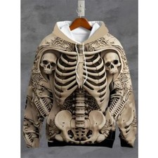 Men's 3d Skeleton Skull Print Hoodie - Relaxed Fit, Polyester