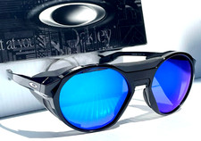 Oakley CLIFDEN Shiny Black Round POLARIZED Galaxy Blue Mirror Sunglass 9440