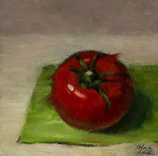 Original Oil Painting Still Life Impressionism Realism Tomato 6 x 6" Kitchen Art