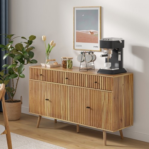 Buffet Sideboard Cabinet with Storage, Coffee Bar with 3 Drawers 4 Doors Shelf - Picture 33 of 36