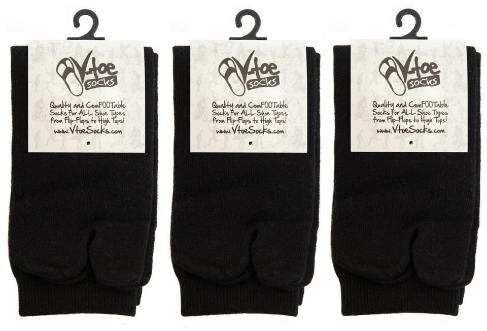 3 pares de calcetines V-Toe Flip-Flop Tabi punta grande - negros lisos Foto 3 de 4