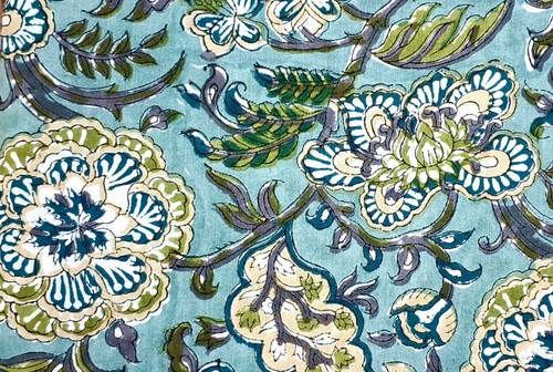 Indian By the Yard Floral Green Block Print Fabric for Sewing Dressmaking - Picture 7 of 8