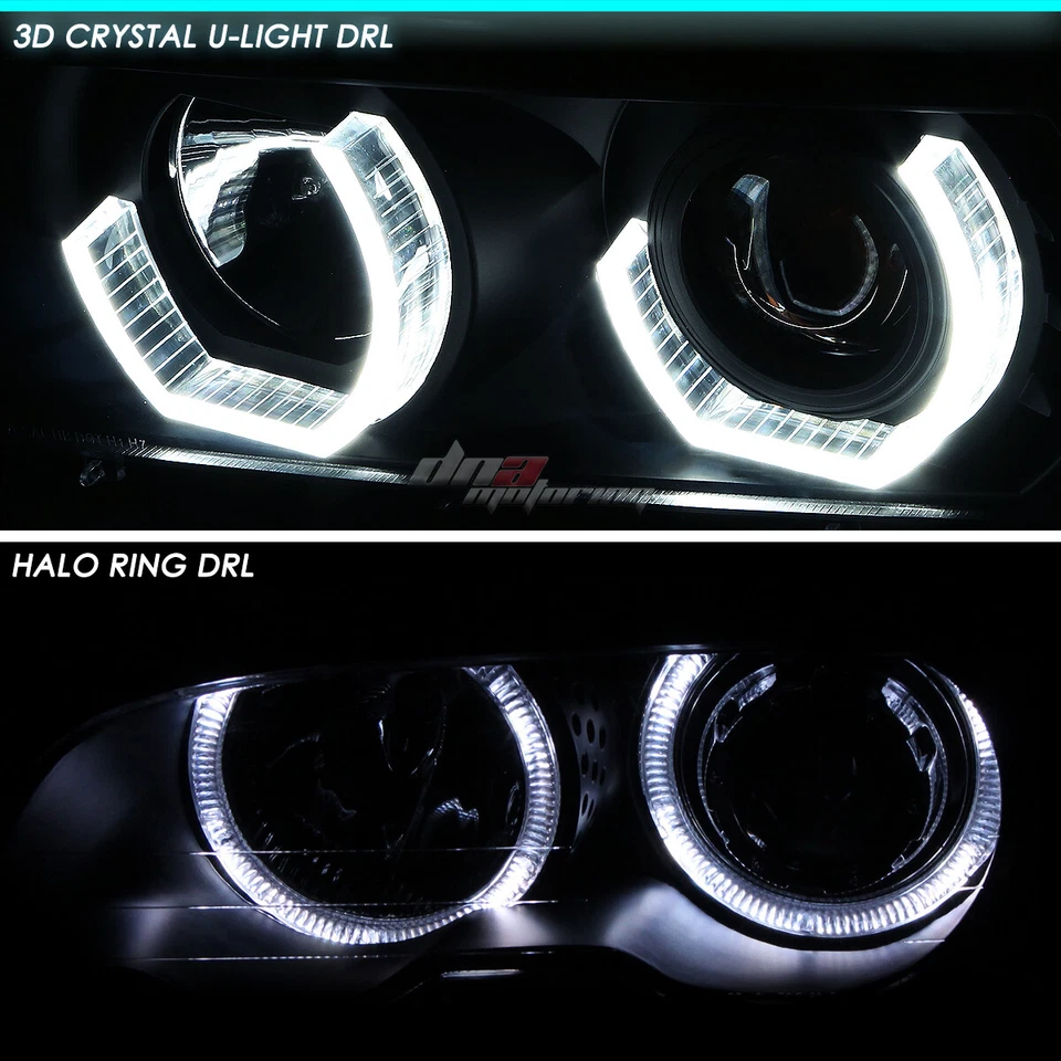 PARA BMW 525I 2001-2003 3D LED U-HALO FAROS LÁMPARAS CON KIT LED + VENTILADOR FRÍO NEGRO Foto 4 de 4