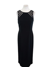 AFTER SIX  Women's Uk 12 black stripe net detail round neck  maxi occasion dress