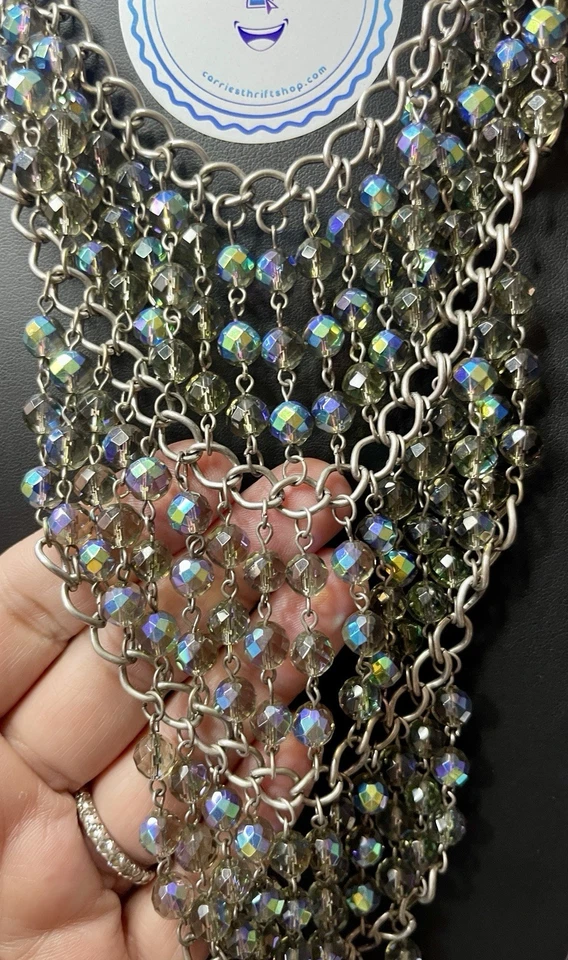 Coldwater Creek AB 水晶分层围兜声明 32 英寸银色项链 VGUC — 第 2/4 张图片