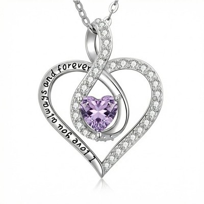 June Love Heart Birthstone Necklace Women Infinity Heart Necklace I Love You ...