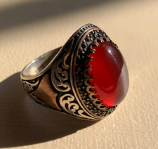 Sizable 925 STERLING SILVER Men's Ring kapidy Yemeni Agate Aqeeq Stone