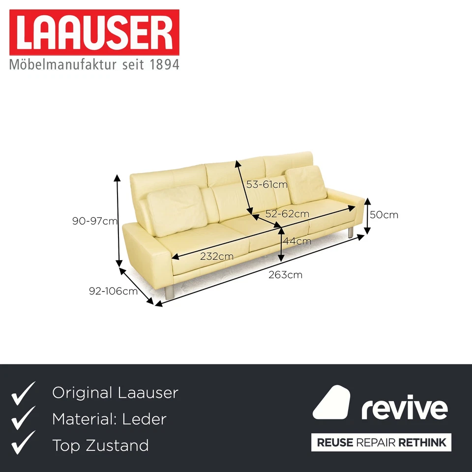 Laauser Leder Dreisitzer Grün Grüngelb Sofa Couch manuelle Relaxfunktion - Bild 2 von 4
