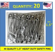 20 ALLOY STEEL STRONG 1.5 INCH SAFETY PINS 1.5" PINS - QUILTERS CRAFTERS SEWING