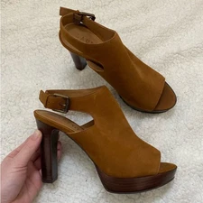 NWOT Lauren Ralph Lauren chestnut leather mules open-toed heels