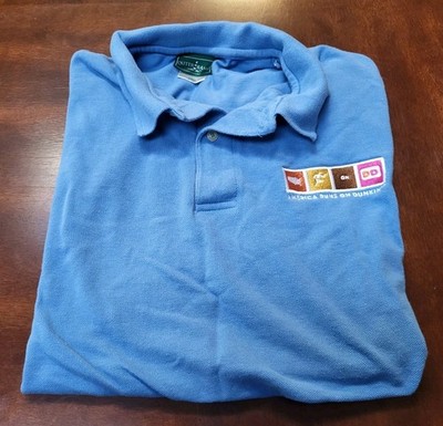 DUNKIN' DONUTS   Manager Blue Polo Shirt Short Sleeve  LARGE  100% Cotton  RUNS