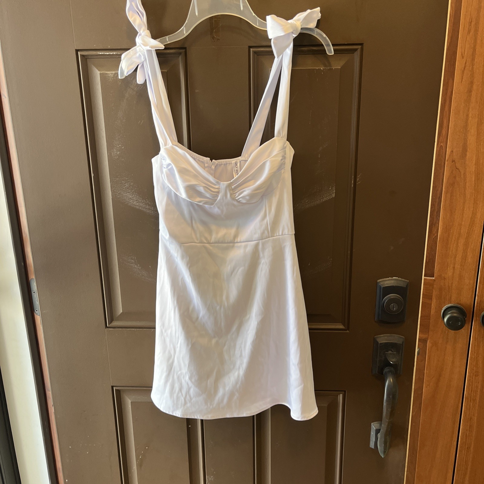 Lucy In The Sky White Mini Dress- Corset Top &  Bow Tied Straps- Size M