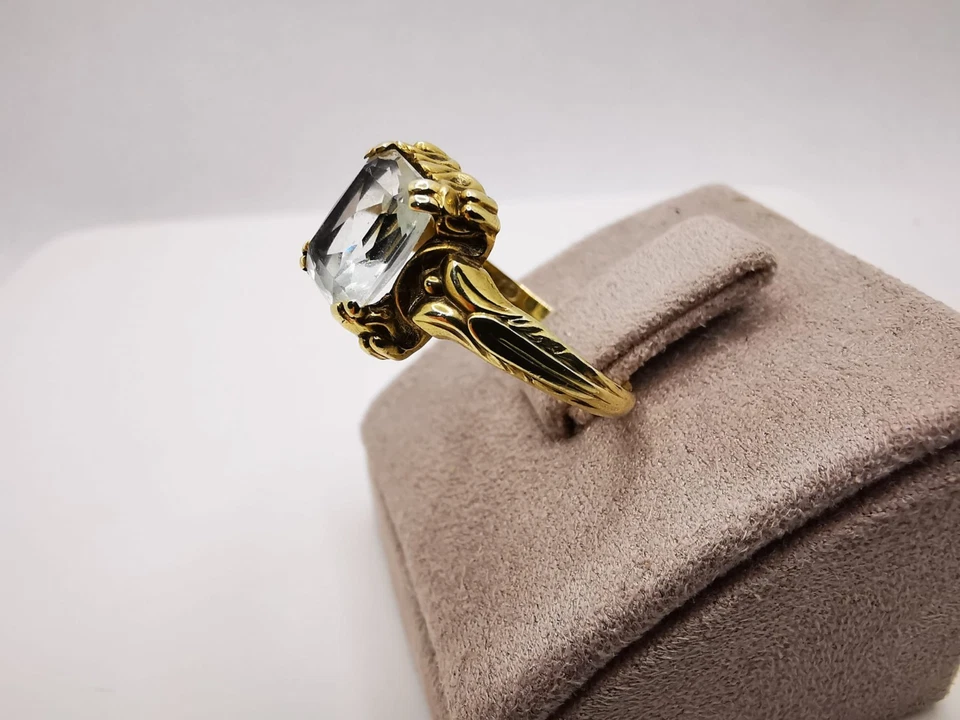 585 Gold Art Deco Damenring Ring Aquamarin Edelstein - Bild 2 von 4