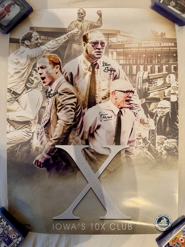 Iowa Hawkeyes Wrestling Poster Signed By 3 Coaches Gable, Miller, & Mitchell