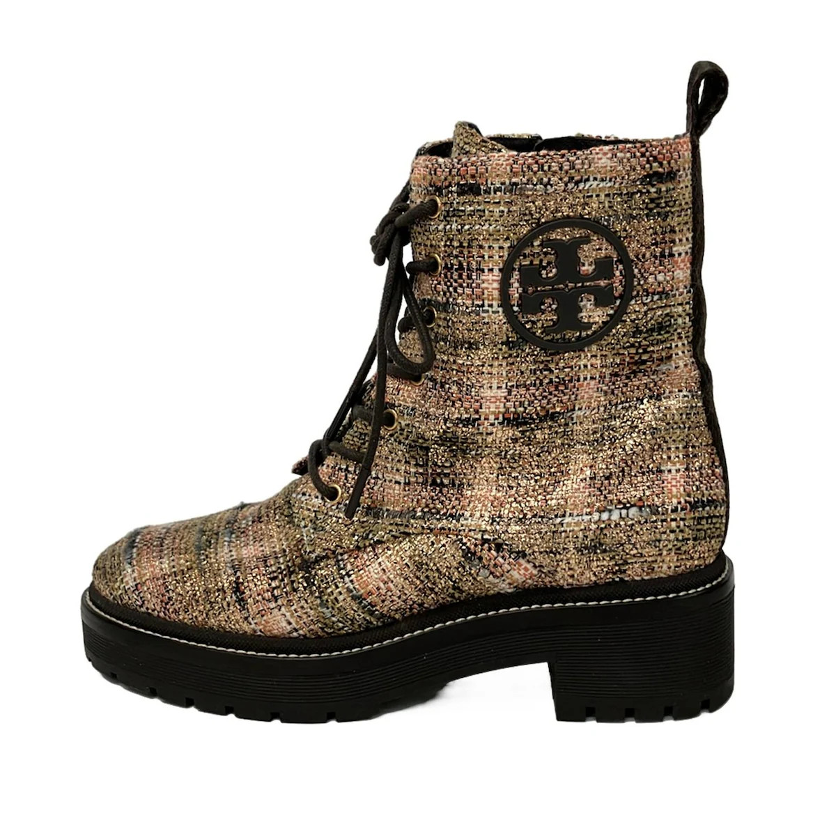 TORY BURCH - Beige Rose Gold Dark Gray Tweeds Leather Women's Boots