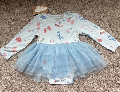NWT Angel Dear  Ice Skating Tutu Bodysuit Dress, Size 12-18 Months, Long Sleeve