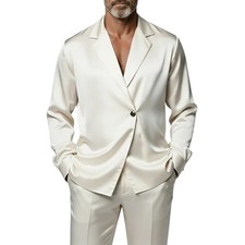 Satin Silk Men Suits Slim Fit Notch Lapel Formal Wedding Prom Single Breasted