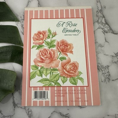 A Rose Garden Vintage 90s Writing Tablet Paper Pad White Pink Floral Unused