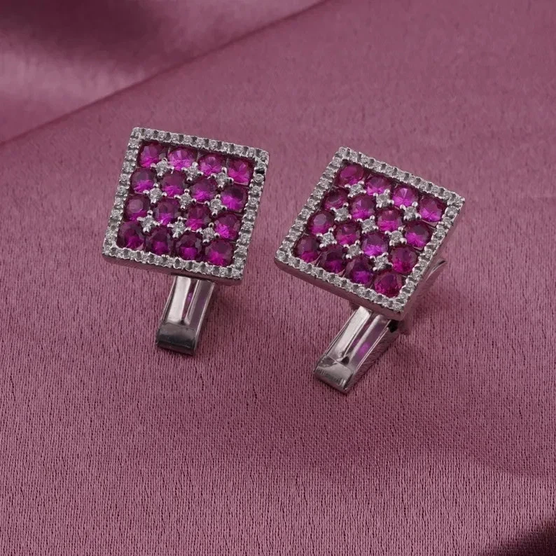 Gemelos de boda de turmalina creados en laboratorio de corte redondo de 5 quilates con acabado en oro blanco de 14 quilates Foto 2 de 4