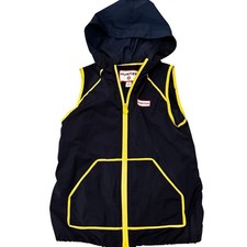 Hunter Hooded Windbreaker Vest Navy Blue Full Zip Yellow Trim Kids Small 6-8