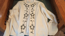Vintage 1950's-1960's Monrose Beaded Cardigan Sweater Ivory Wool/Angora/Nylon