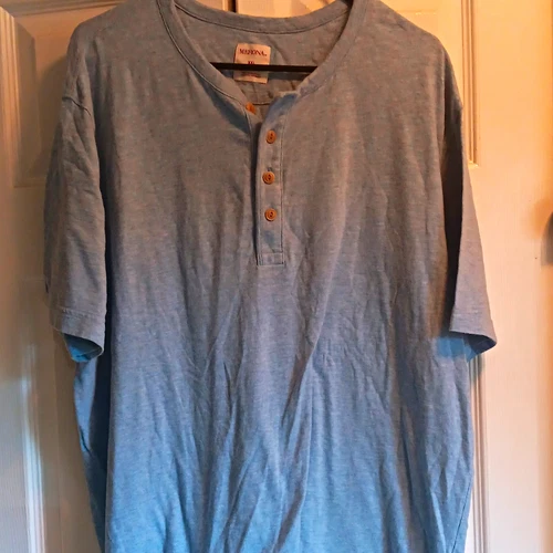 Merona Men's 2XL Regular Blue Henley Button Short Sleeve Solid T-Shirt