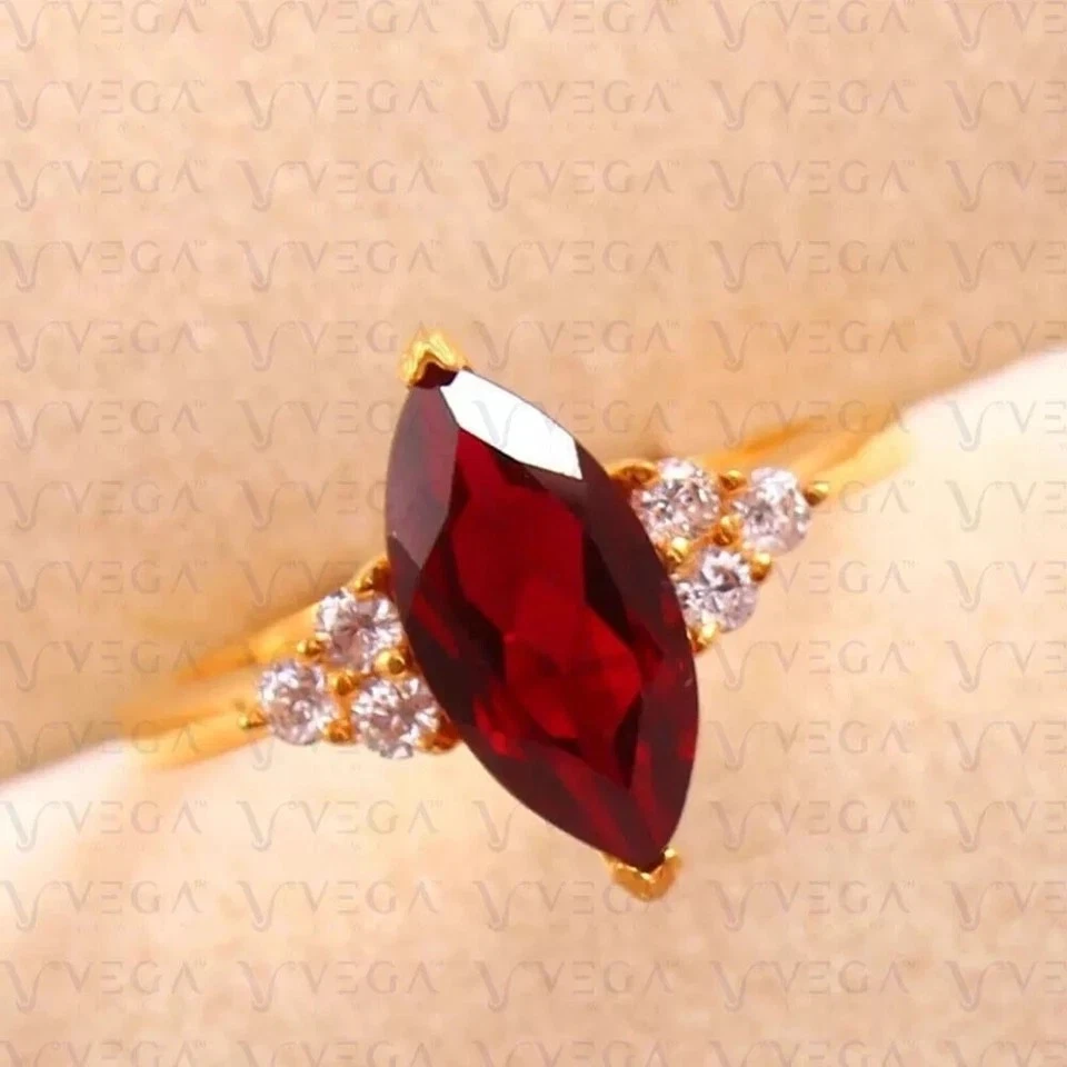 Anello in vero oro giallo 14 carati con pietre preziose rubino rosso taglio... - Immagine 3 di 4