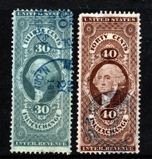 R52c R53c  30 & 40 CENT INLAND EXCHANGE REVENUE, HANDSTAMP CANCELS