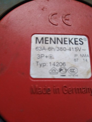 MENNEKES 63A 3P+E 415V Plug IP67 Type 14206 - Picture 2 of 3