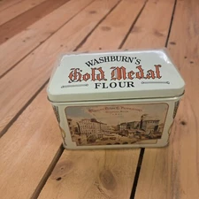 Washburn's Gold Medal Flour Metal Recipe Box Tin Hinged Lid
