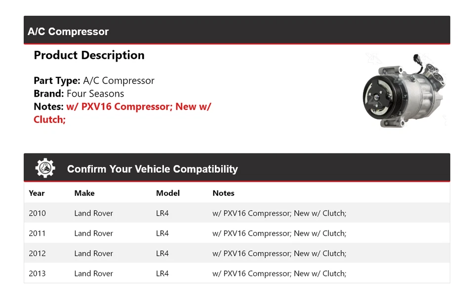 Compresor de aire acondicionado para Land Rover LR4 2010-2013 4 estaciones 2011 2012 Foto 2 de 4