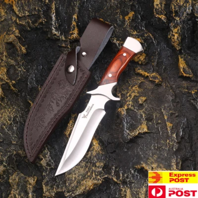 Fixed Blade Knife With Leather Sheath Full Tang Blade outdoor Camping Skinn Knfe