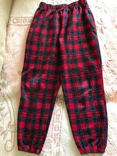 Boys size 4-6 pajama pants red plaid polyester inseam 19  with elastic waist