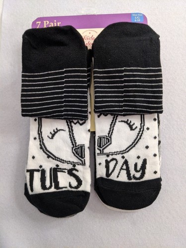 7 Pairs Girls Faded Glory Low Cut Socks Shoe Size 4-10 Days of the Week Animals - Picture 2 of 9
