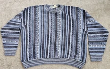 Vintage NORM THOMPSON sweater Italy Blue Stripes Coogi Textures Men's XL