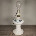 Vintage Milk Glass Hobnail Table Lamp With  Blue Floral Design 10.5" Tall