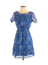Gianni Bini Mini Dress Womens XS Blue Empire Waist Lace Overlay