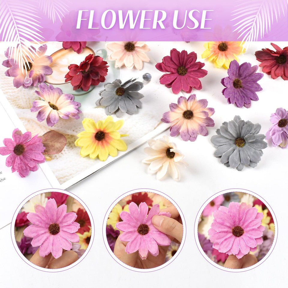 50PCS Artificial Daisy Flower Heads 7cm Fake Daisy Flowers Head Silk