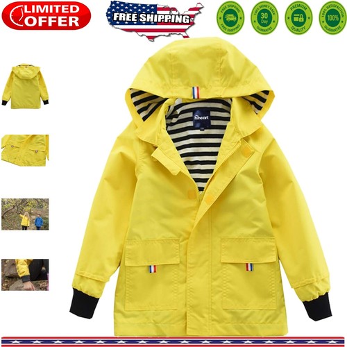Yellow Hooded Kids Rain Jacket - Soft Cotton Lining & Double Protection