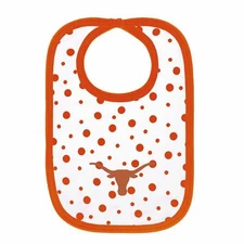 Texas Longhorns Polka Dot Bib for  Newborn Baby 100% Cotton Zelcro Closure NEW