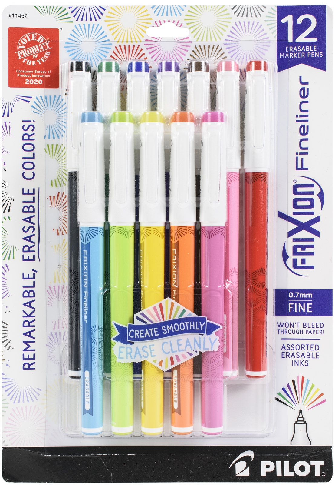 Pilot FriXion Fineliner Fine Pt. Erasable Marker Pen 12/Pkg Assorted