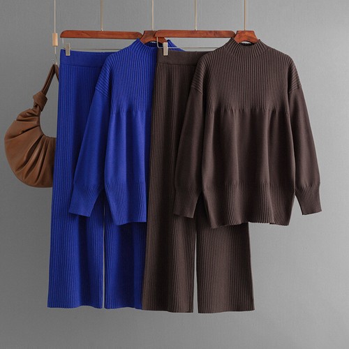 Conjunto de suéter de punto informal suelto coreano otoño cuello redondo para mujer 2 piezas - Imagen 9 de 25