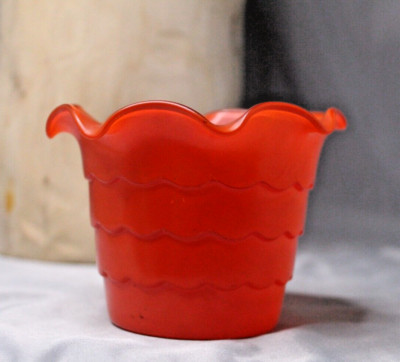 Fire King Anchor Hocking Tangerine Red Fired On Color Ruffled Top Pot Artware