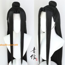Mo Dao Zu Shi Lan Wangji Cosplay Black Long Straight Wig Hairpiece Handmade Hair