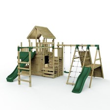 Rebo Modular Wooden Climbing Frame Playset - M27 Swings, Monkey Bars & Den
