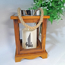 19cm Large Wooden Decorative Electric Candle Holder Lantern Lamp Rope Handle