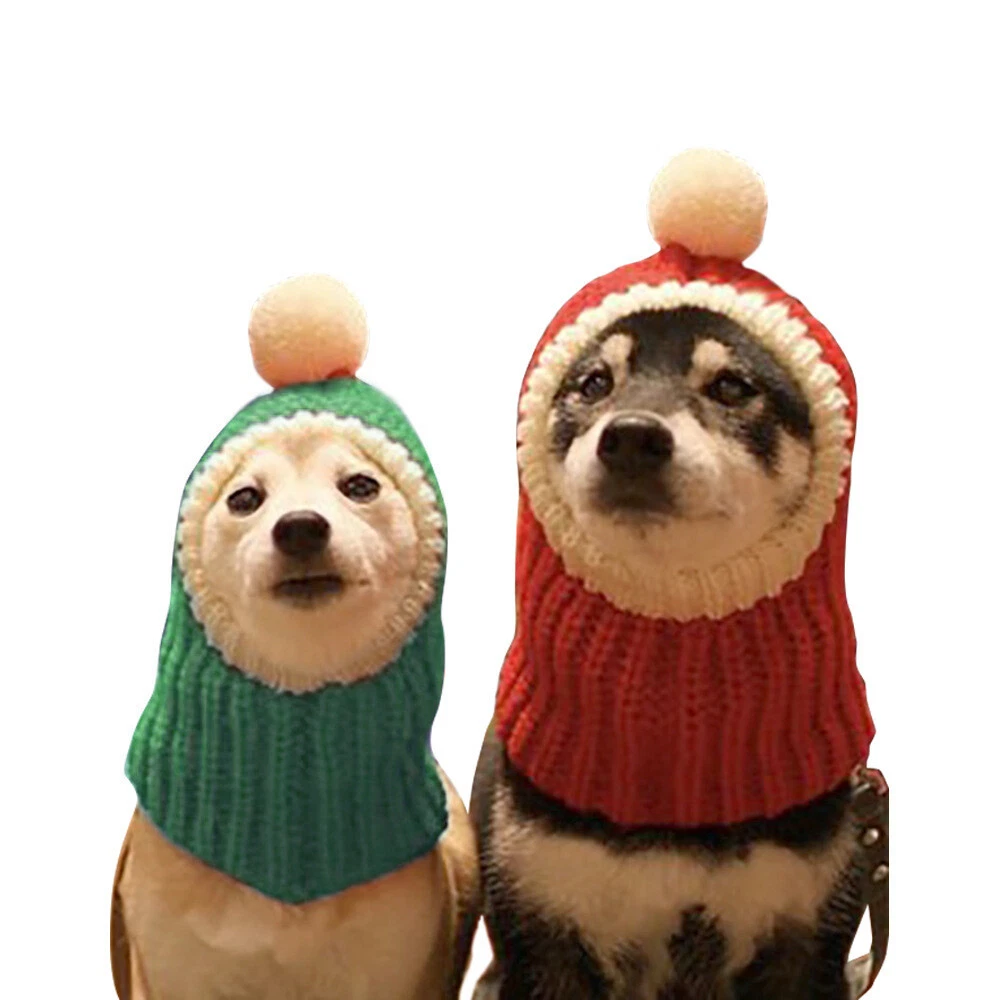 Christmas Dog Hat Crocheted Snood Funny Pet Cap with Pompon Knit Snood Headwear