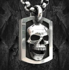 New Skull Cross Dog Tag Horror Embossed Metal Necklace