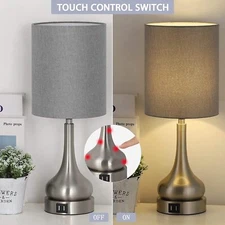 Set of 2 Table Lamp Bedroom Touch Bedside Lamps with Dual USB and AC Outlet Gary